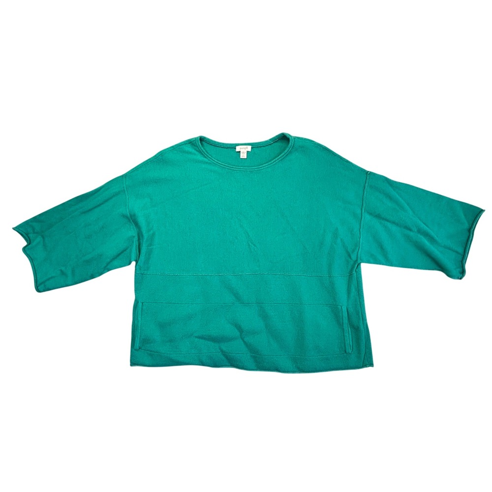 Pure Jill Sweater Women XS Petite Teal Green Cotton Cashmere Boxy Pockets